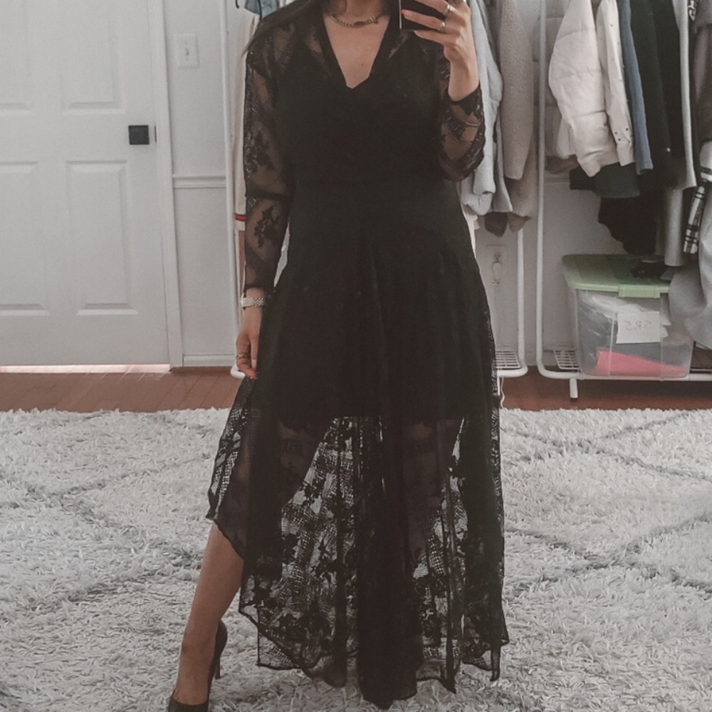 Maje black lace maxi dress